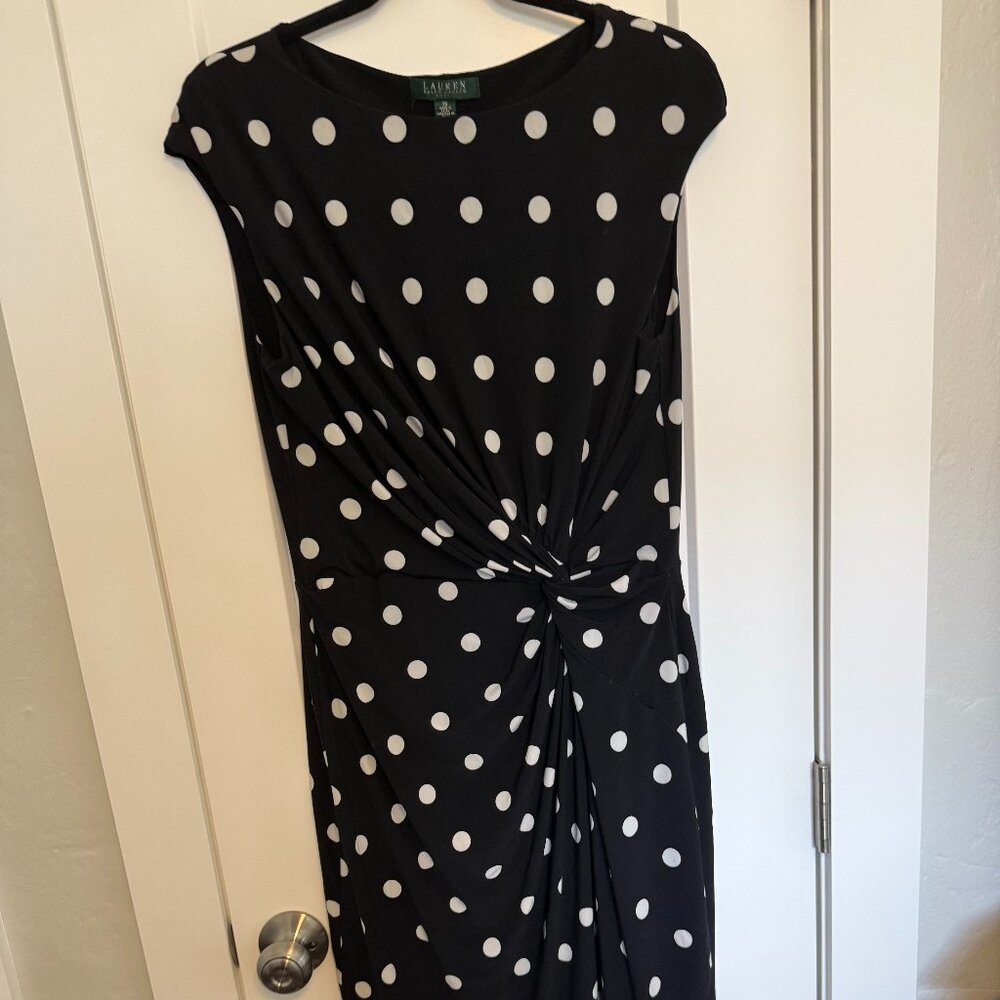Lauren Ralph Lauren Polka Dot Twist Front Dress Size 16
